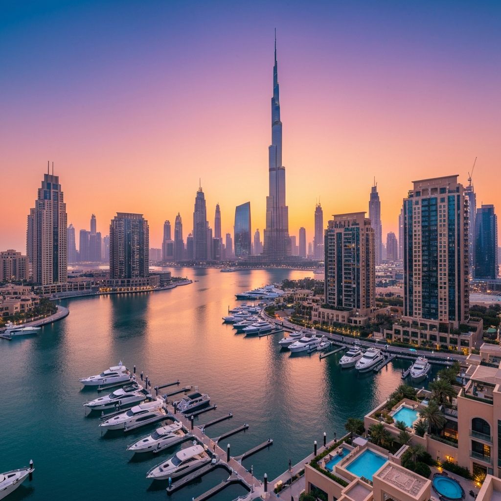 Dubai skyline with luxury waterfront properties